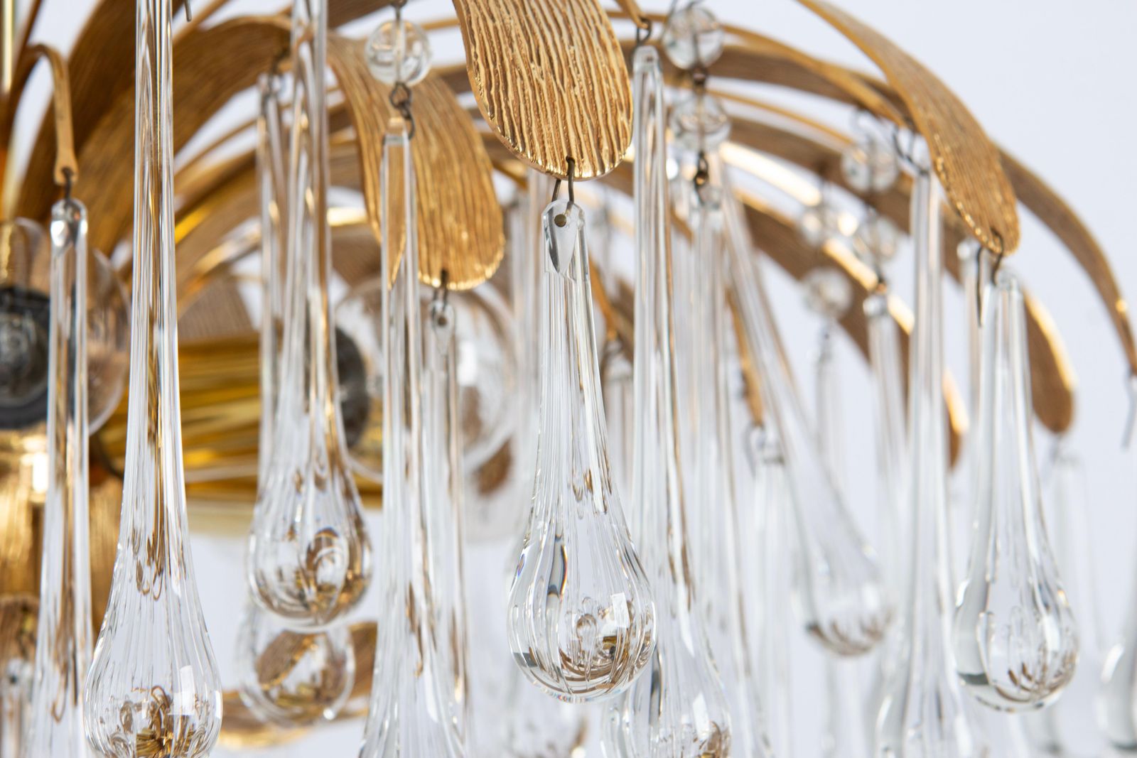 1 Of 3 Gilt Brass Teardrop Chandelier By Palwa, Sciolari Design, Germany, 1970s photo 1547.0