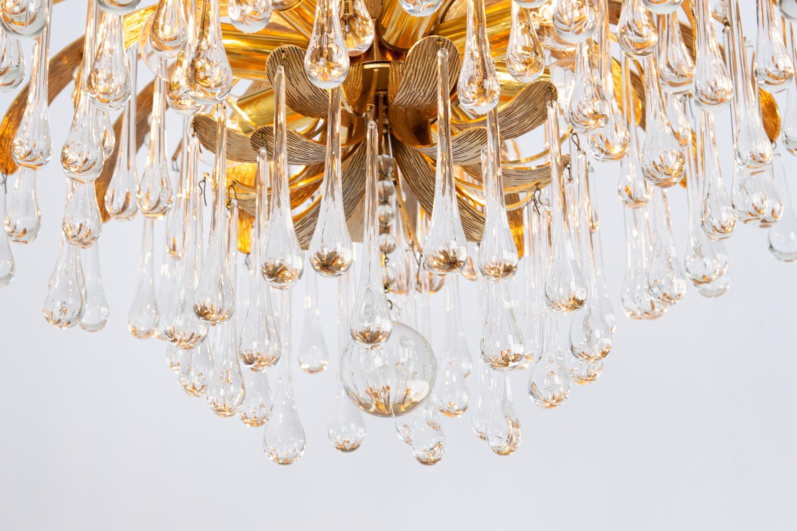 1 Of 3 Gilt Brass Teardrop Chandelier By Palwa, Sciolari Design, Germany, 1970s photo buy
