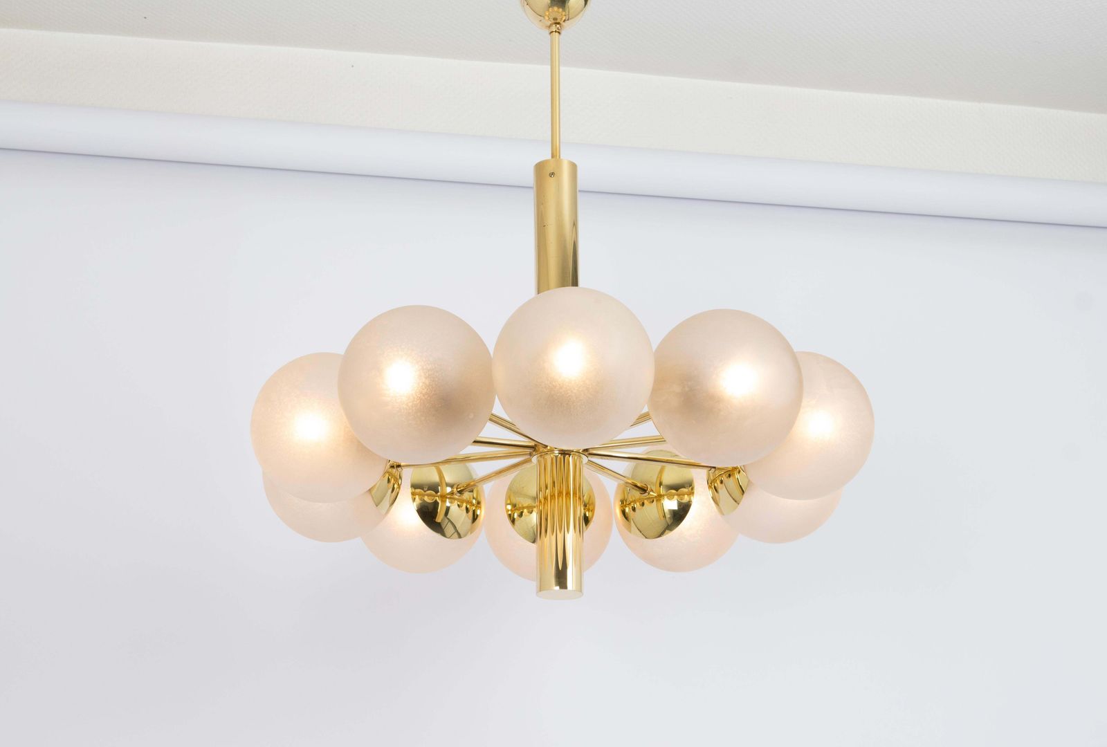 Large Stunning Kaiser Sputnik Frosted Glass Globes Chandelier, Germany, 1970s photo 1848.0