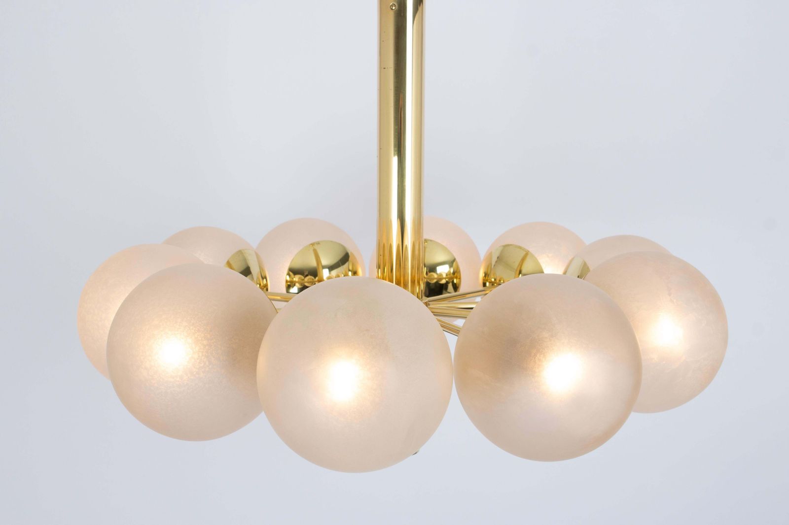 Large Stunning Kaiser Sputnik Frosted Glass Globes Chandelier, Germany, 1970s photo vinterior