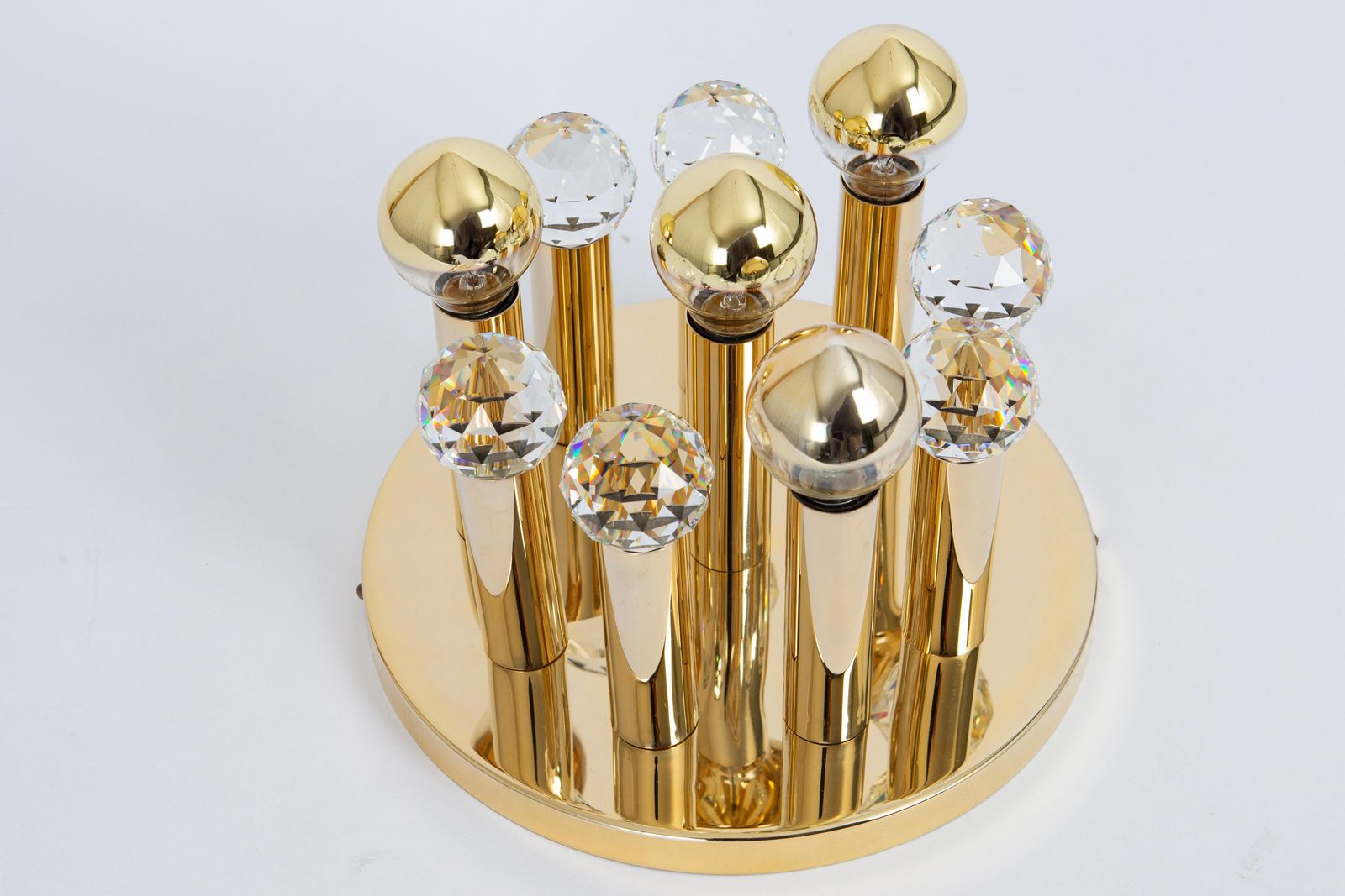 1 Of 9 Petite Swarovski Crystal And Gilt Brass Flush Mount By Ernst Palme, 1970s photo for sale