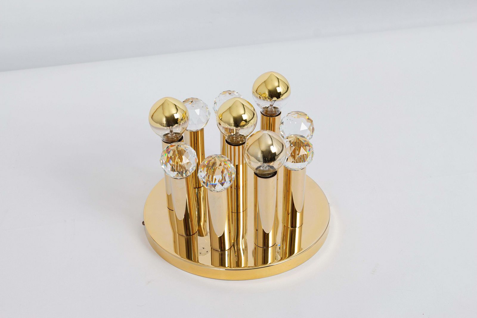 1 Of 9 Petite Swarovski Crystal And Gilt Brass Flush Mount By Ernst Palme, 1970s photo Lighting