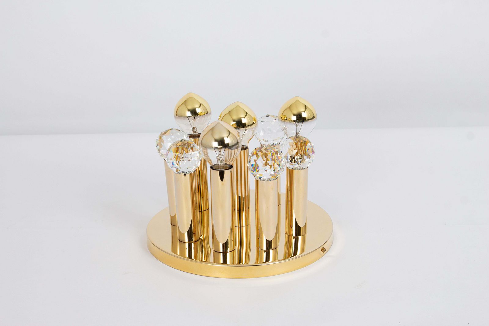photo for sale 1 Of 9 Petite Swarovski Crystal And Gilt Brass Flush Mount By Ernst Palme, 1970s