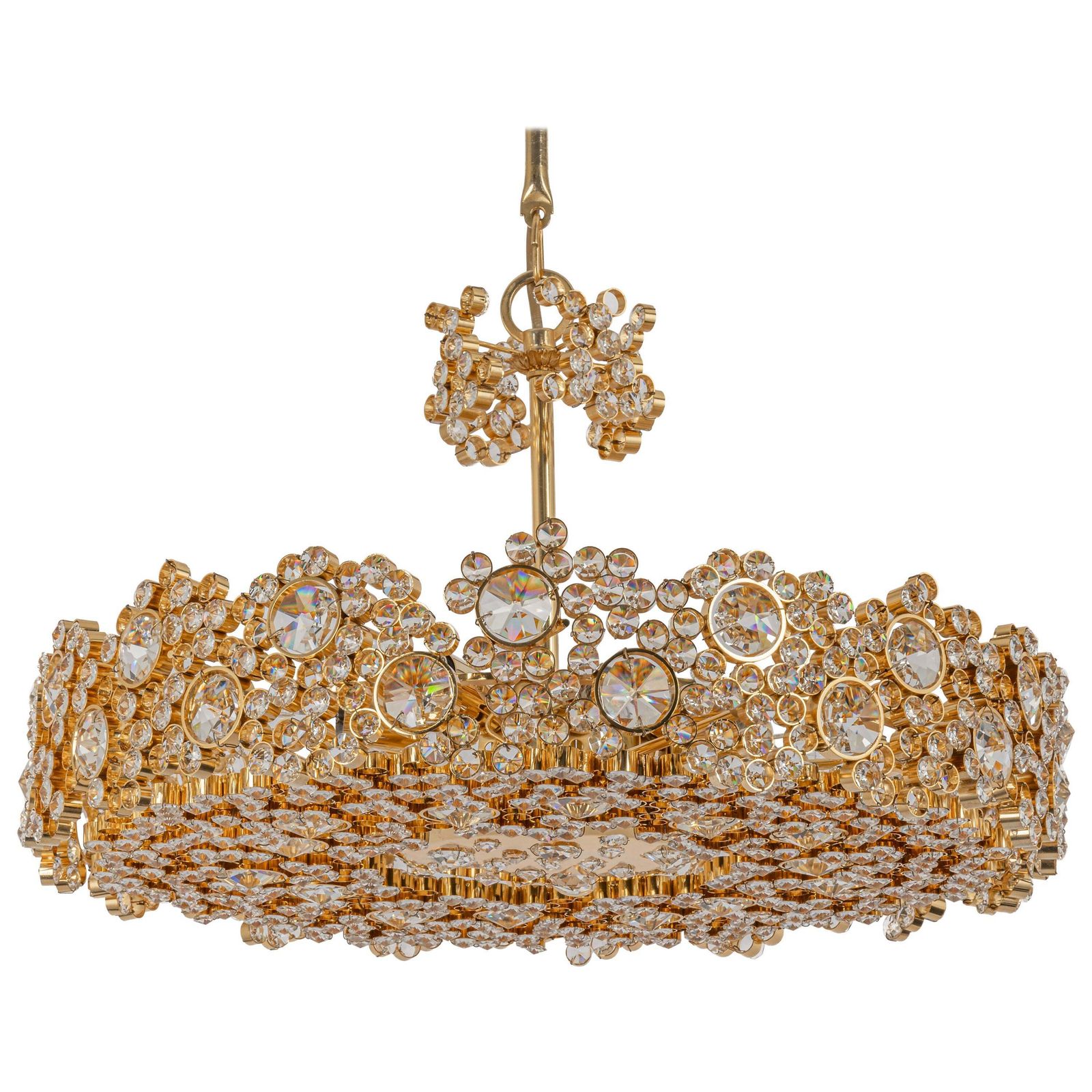 Gilt Brass And Crystal Glass Encrusted Chandeliers By Palwa, Germany, 1970s