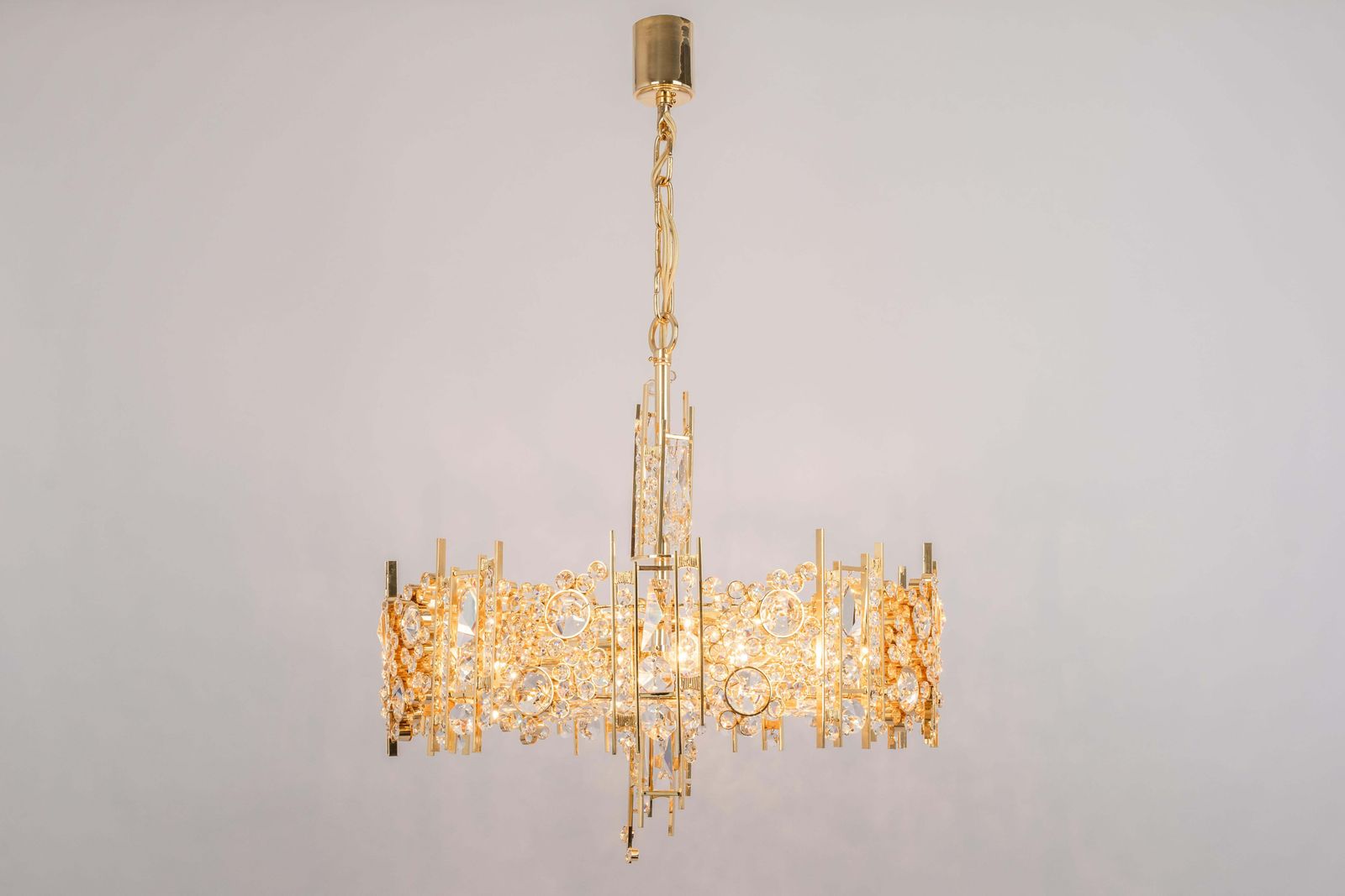 Large Gilt Brass And Crystal Chandelier, By Palwa, Germany, 1970s photo 4642.0