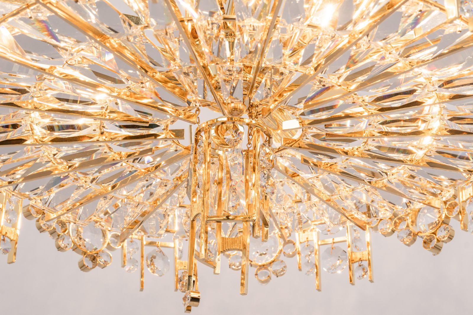 photo furniture Large Gilt Brass And Crystal Chandelier, By Palwa, Germany, 1970s