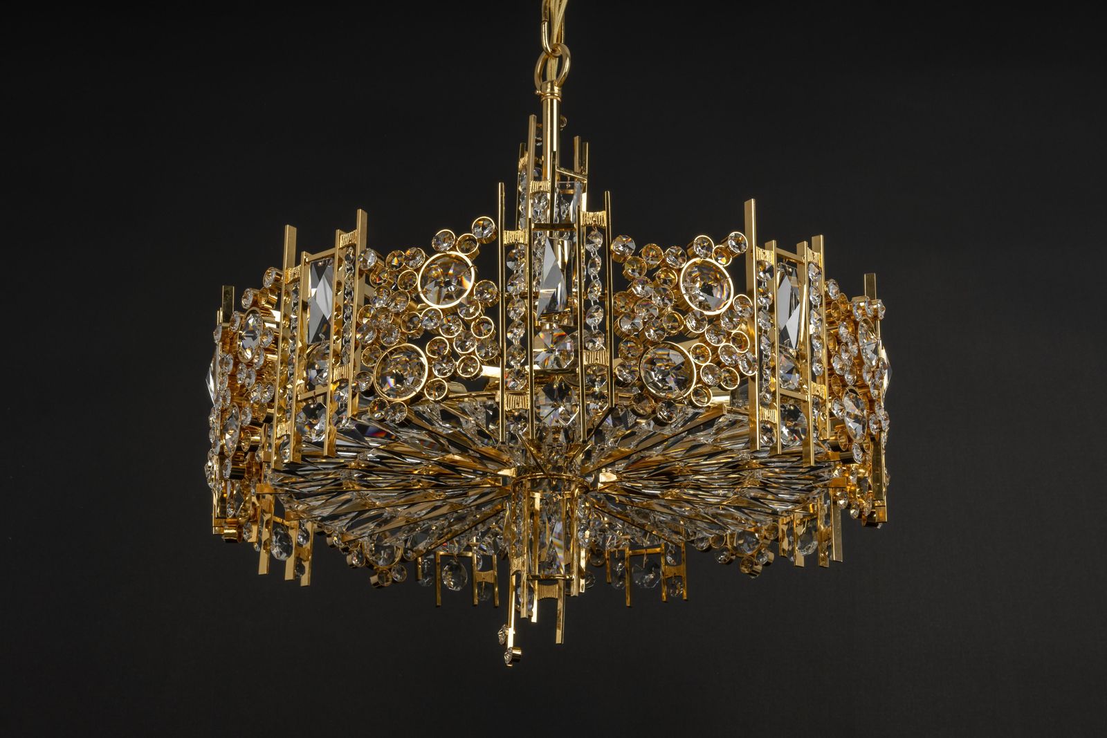 Lighting Large Gilt Brass And Crystal Chandelier, By Palwa, Germany, 1970s photo
