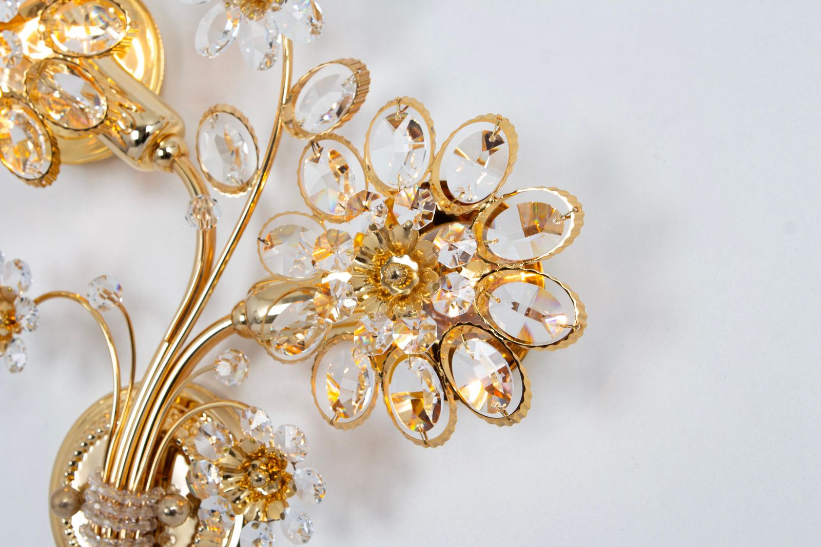 photo for sale 1 Of 4 Large Gilt Brass Flower Shape Wall Lights By Palwa, Germany, 1970s