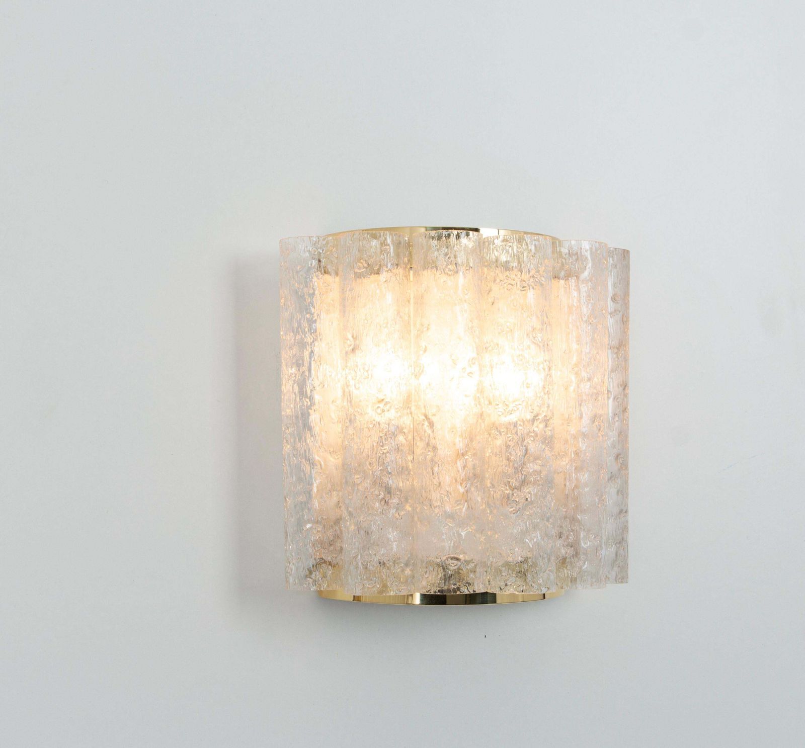 Pair Of Brass Ice Glass Wall Sconces By Doria, Germany, 1960s photo vintage