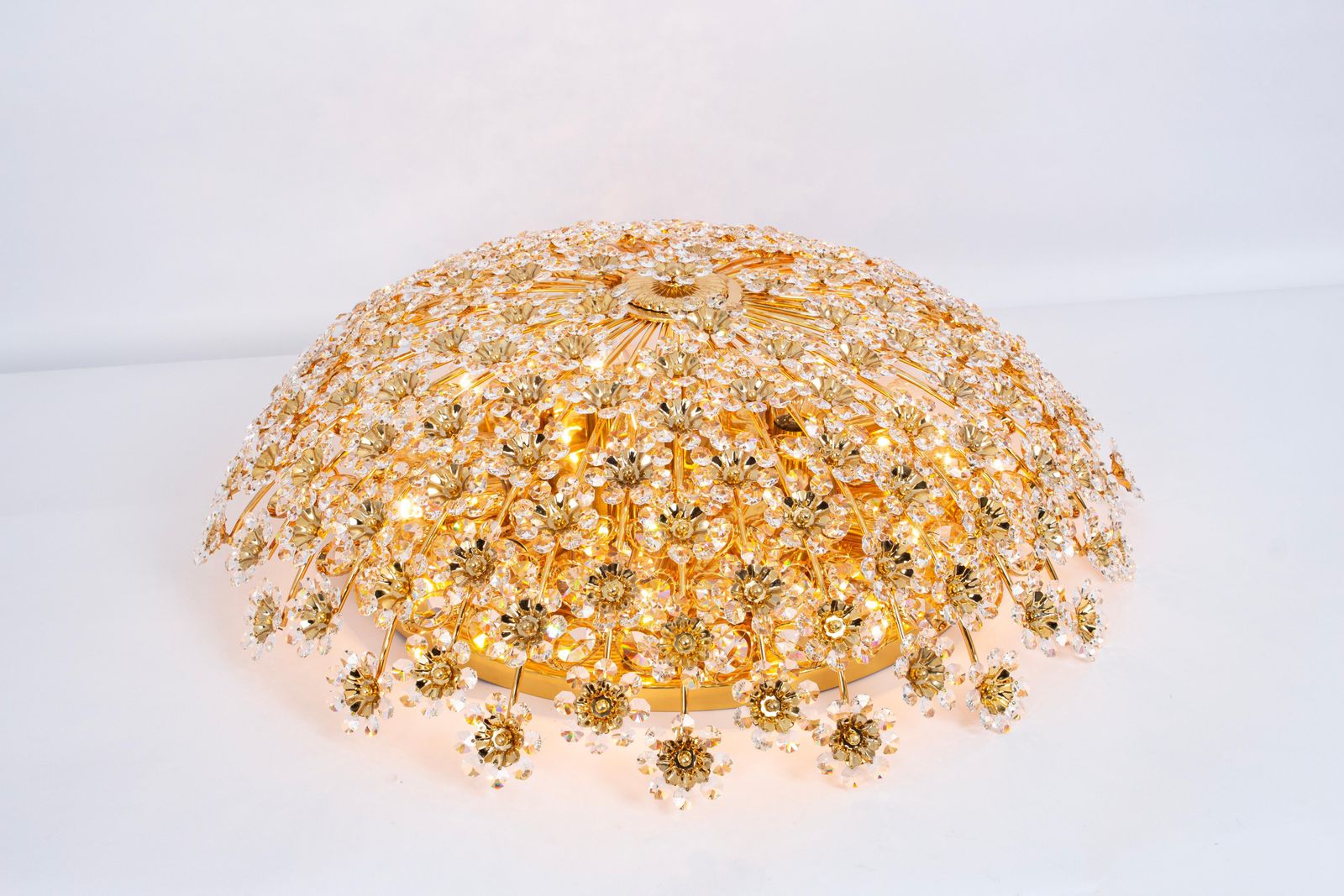 photo furniture Huge Delicate Gilt Brass Cut Glass Flower Flush Mount By Palwa, Germany, 1970s
