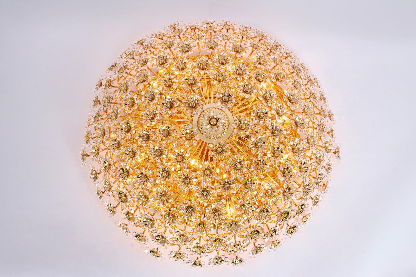 7307.0 Huge Delicate Gilt Brass Cut Glass Flower Flush Mount By Palwa, Germany, 1970s photo