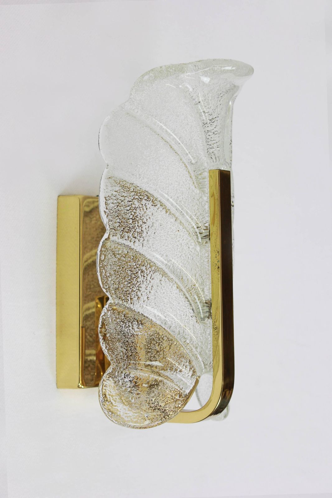 Pair Of Brass Wall Sconces By Carl Fagerlund For Orrefors, Glass Leaves, 1960s photo Lighting