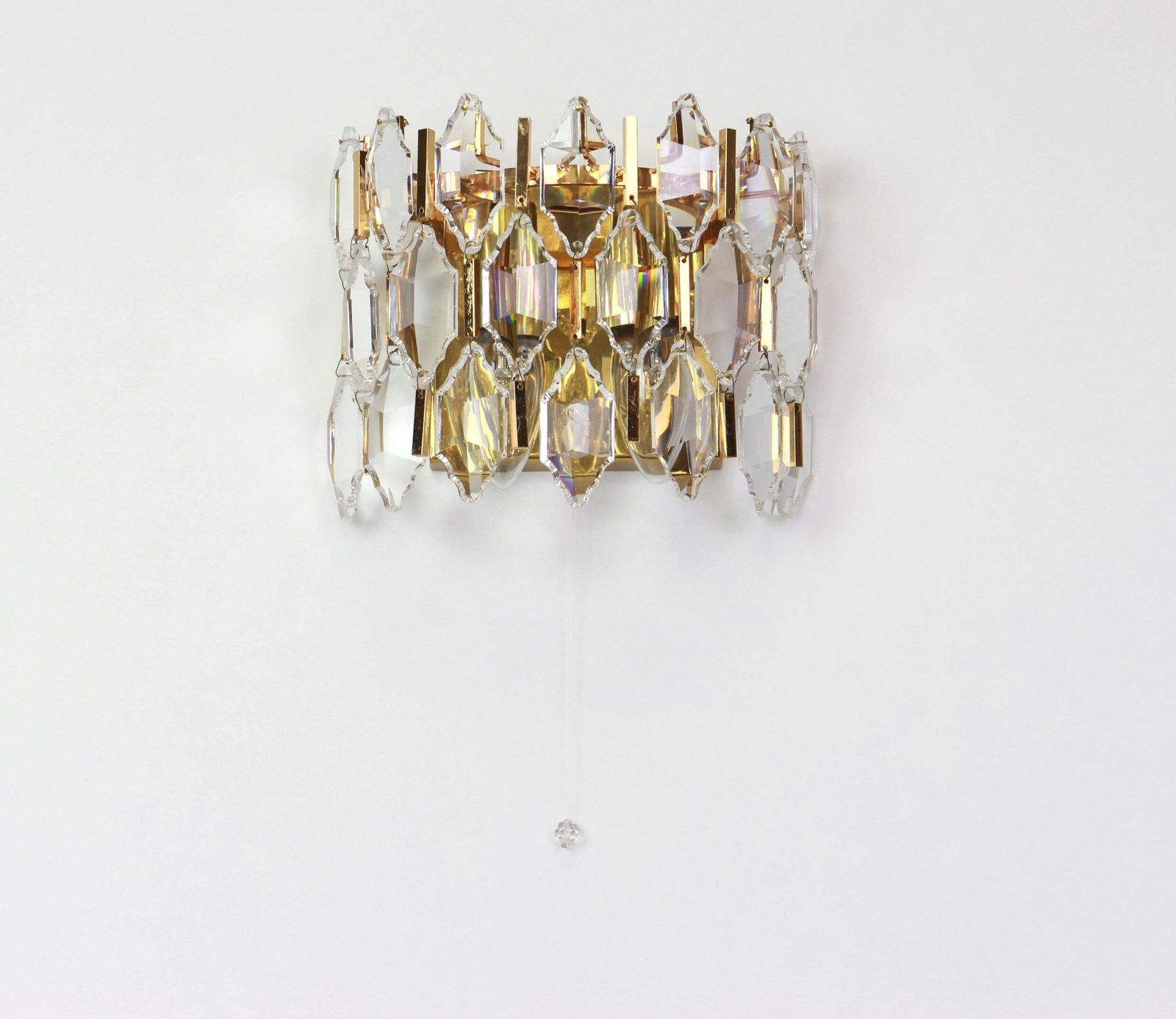 Pair Of Golden Gilded Brass And Crystal Sconces By Palwa, Germany, 1970s photo for sale