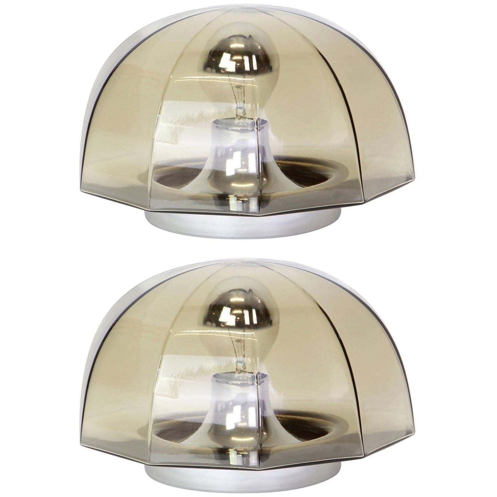 Pair Of Smoked Glass Sconces Or Flush Mount By Hillebrand, Germany, 1960s