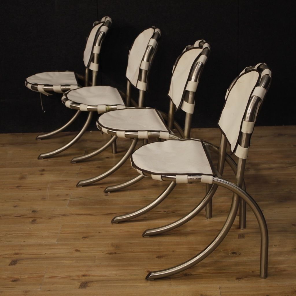 4 Italian Chairs In Steel And Fabric By Bazzani Design photo buy