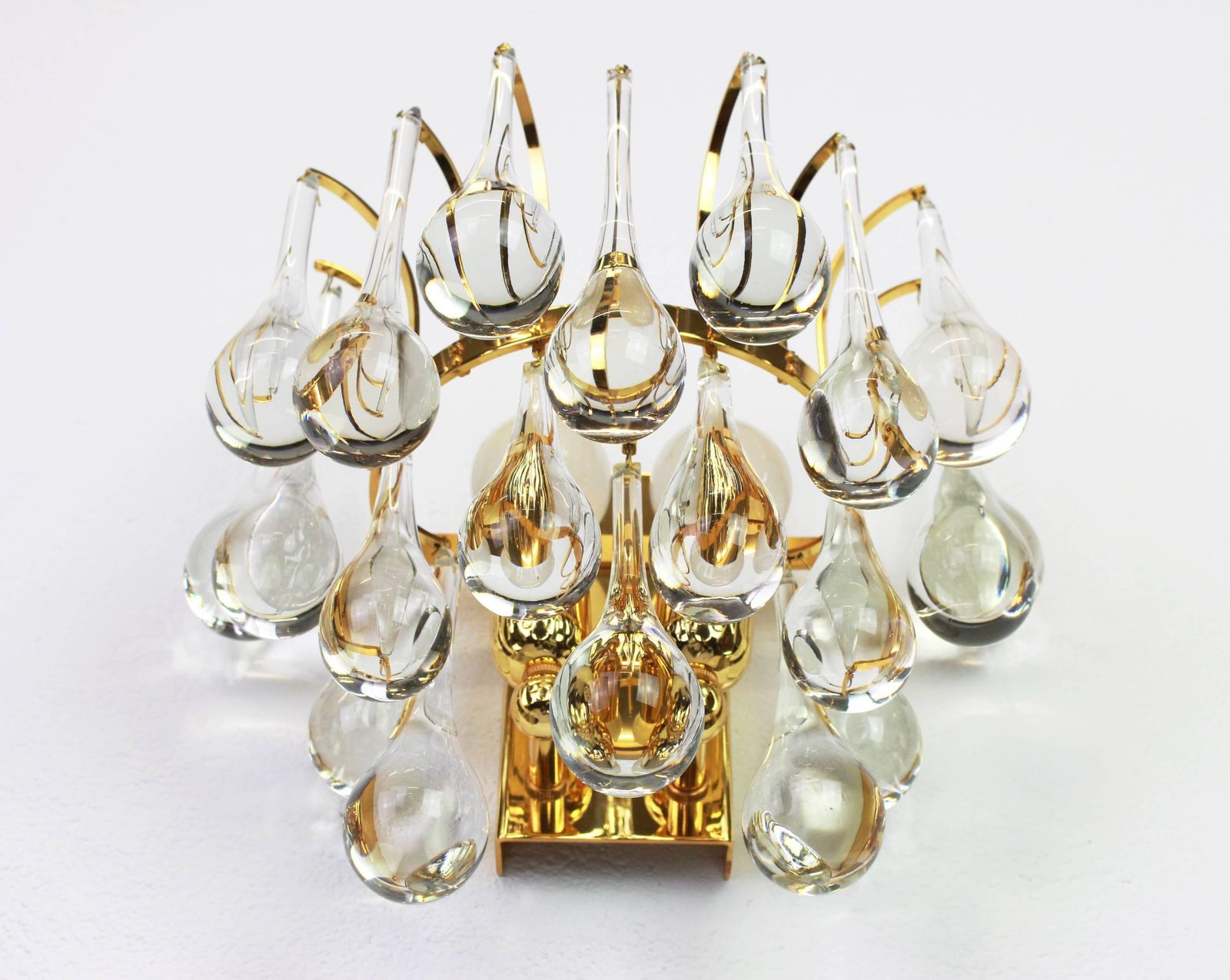 Large Pair Of Golden Gilded Brass And Crystal Sconces By Palwa, Germany, 1970s photo Lighting