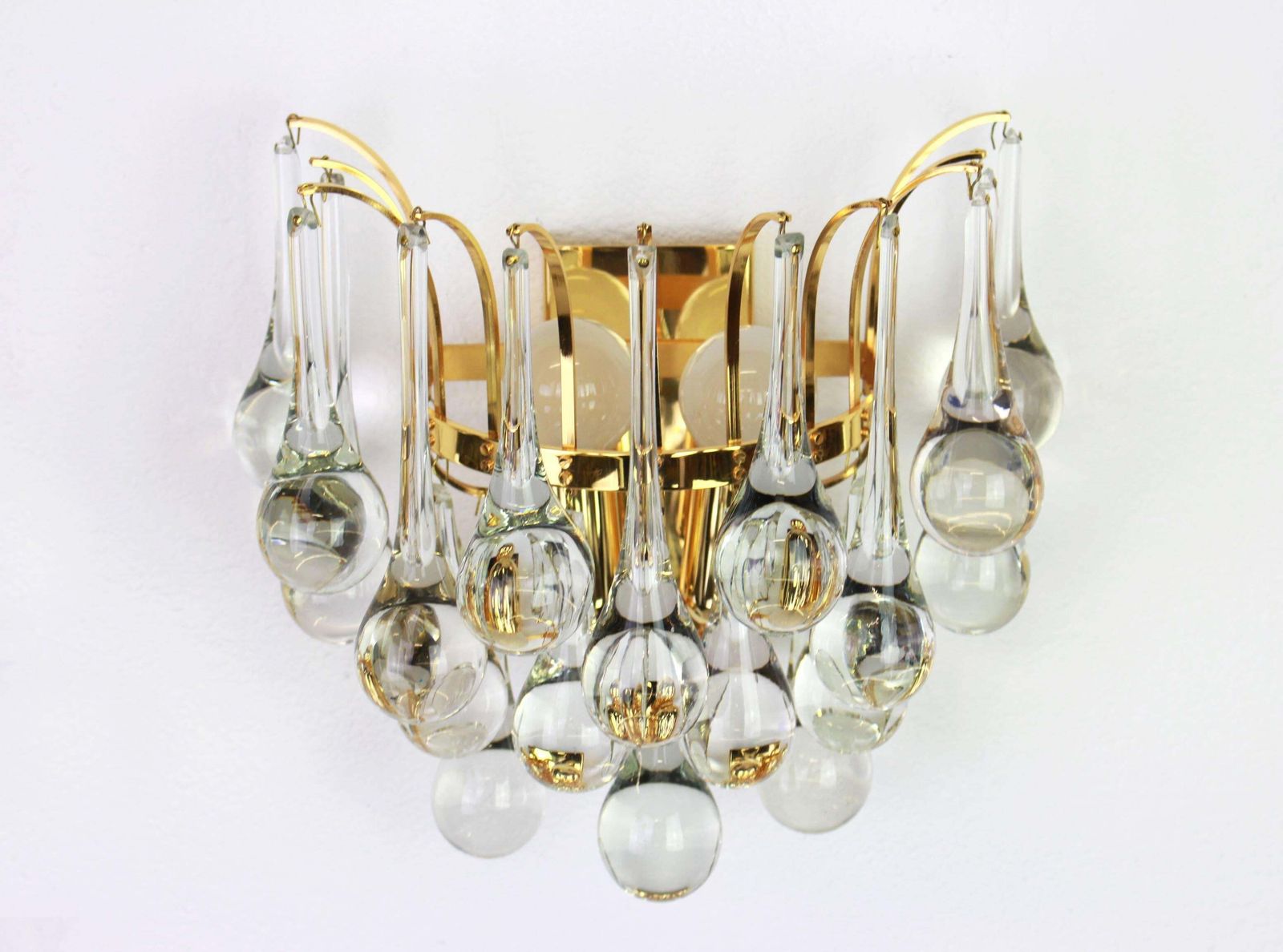 Large Pair Of Golden Gilded Brass And Crystal Sconces By Palwa, Germany, 1970s photo 1032.0