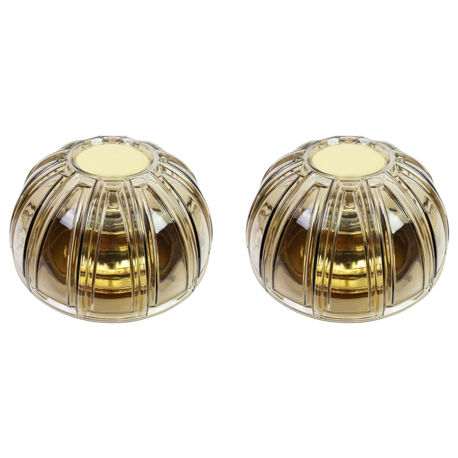 Pair Of Brass And Amber Glass Sconces Or Flush Mount By Limburg, Germany, 1960s