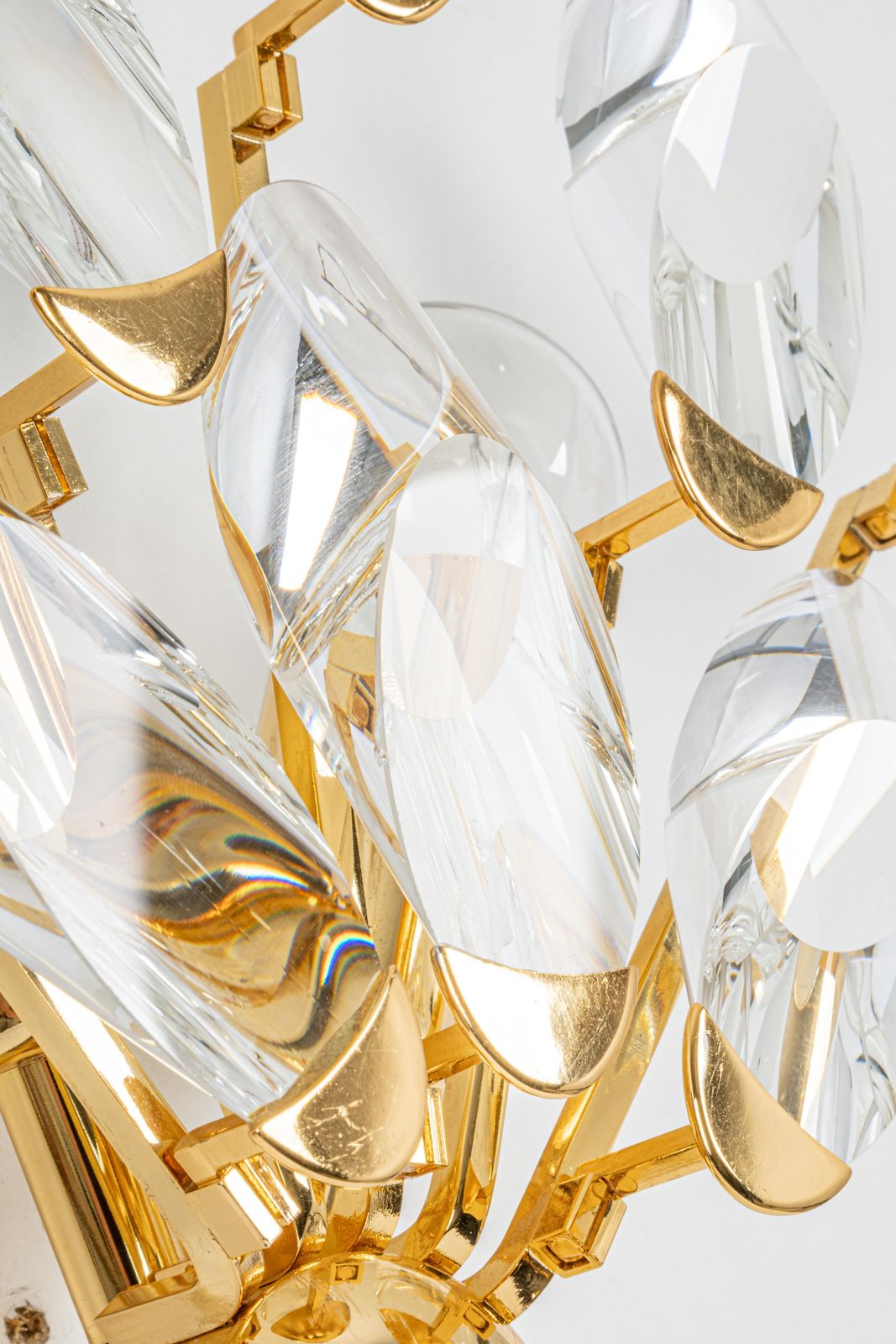 photo furniture Pair Of Italian Wall Lights By Stilkronen, Gilt Brass Crystal Glass, 1970s