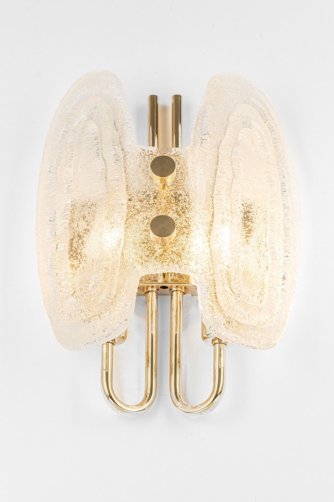 Pair Of Murano Ice Glass Brass Sconces By Hillebrand, Germany, 1970s photo buy