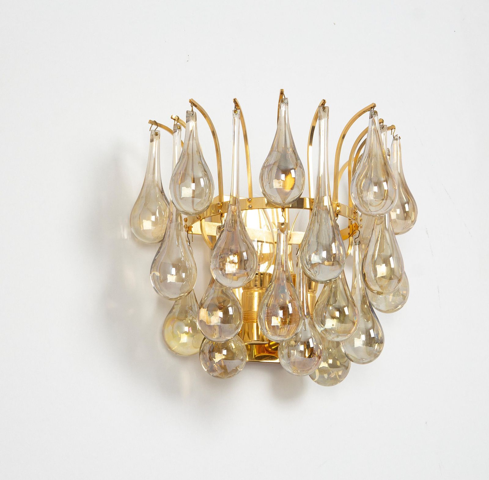 Large Pair Of Golden Gilded Brass And Crystal Sconces By C.Palme, Germany, 1970s photo Lighting