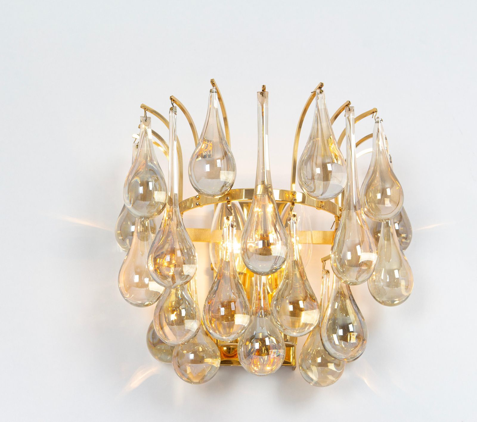 Large Pair Of Golden Gilded Brass And Crystal Sconces By C.Palme, Germany, 1970s photo vintage