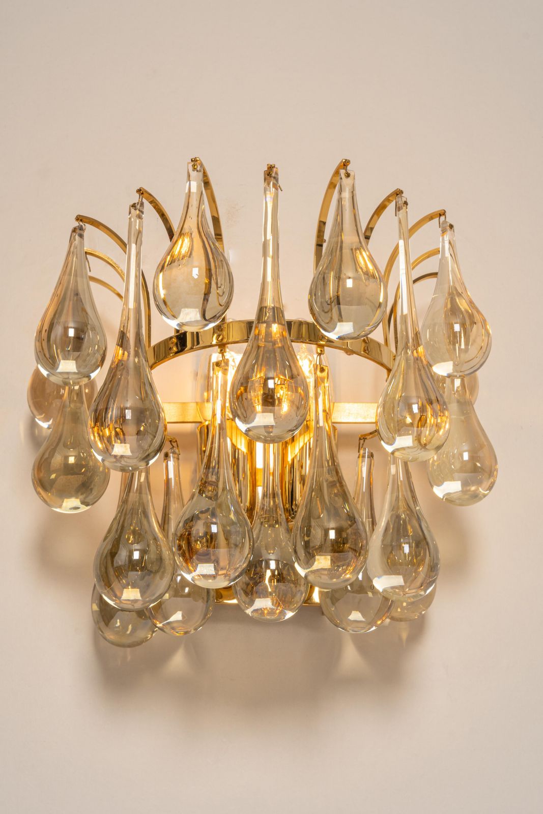 Large Pair Of Golden Gilded Brass And Crystal Sconces By Palwa, Germany, 1970s photo 1204.0