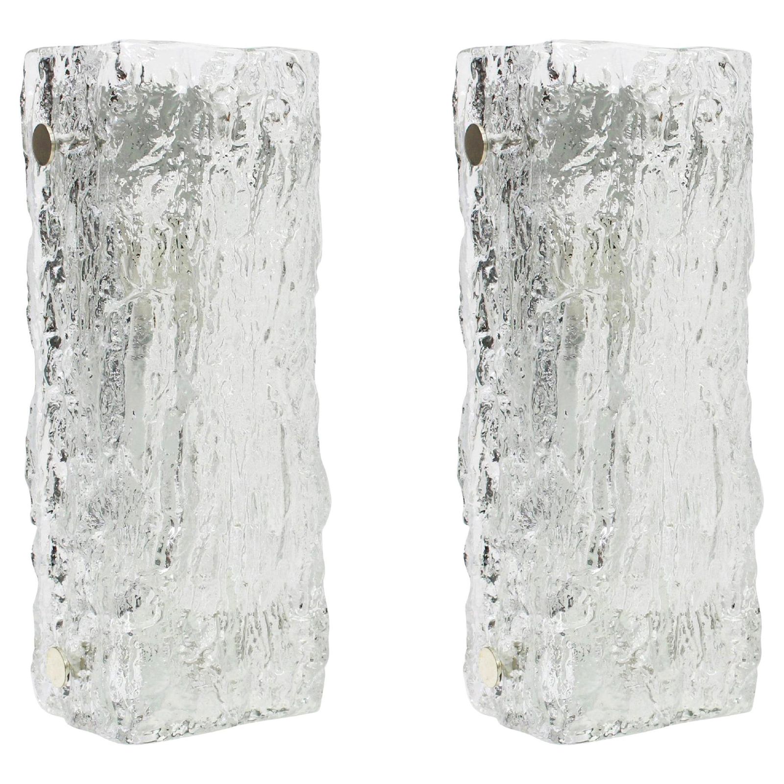 1 Of 3 Pairs Of Murano Ice Glass Vanity Sconces By Kaiser, Germany, 1970s
