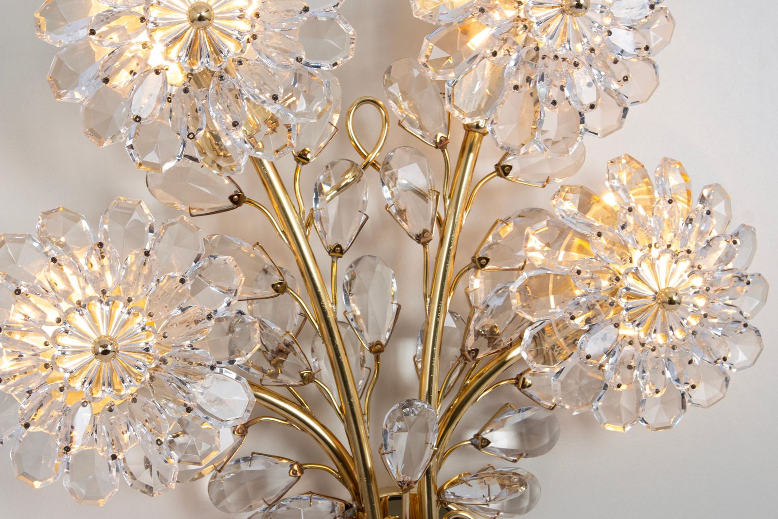 Large Gorgeous Flower Sconce Gilt And Crystal Glass Bagues, Palwa, 1970s photo Lighting