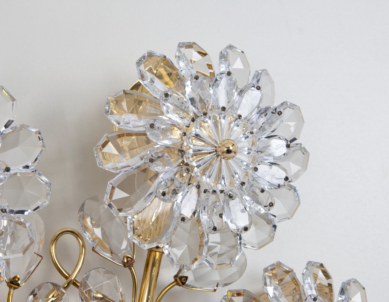 Large Gorgeous Flower Sconce Gilt And Crystal Glass Bagues, Palwa, 1970s photo buy