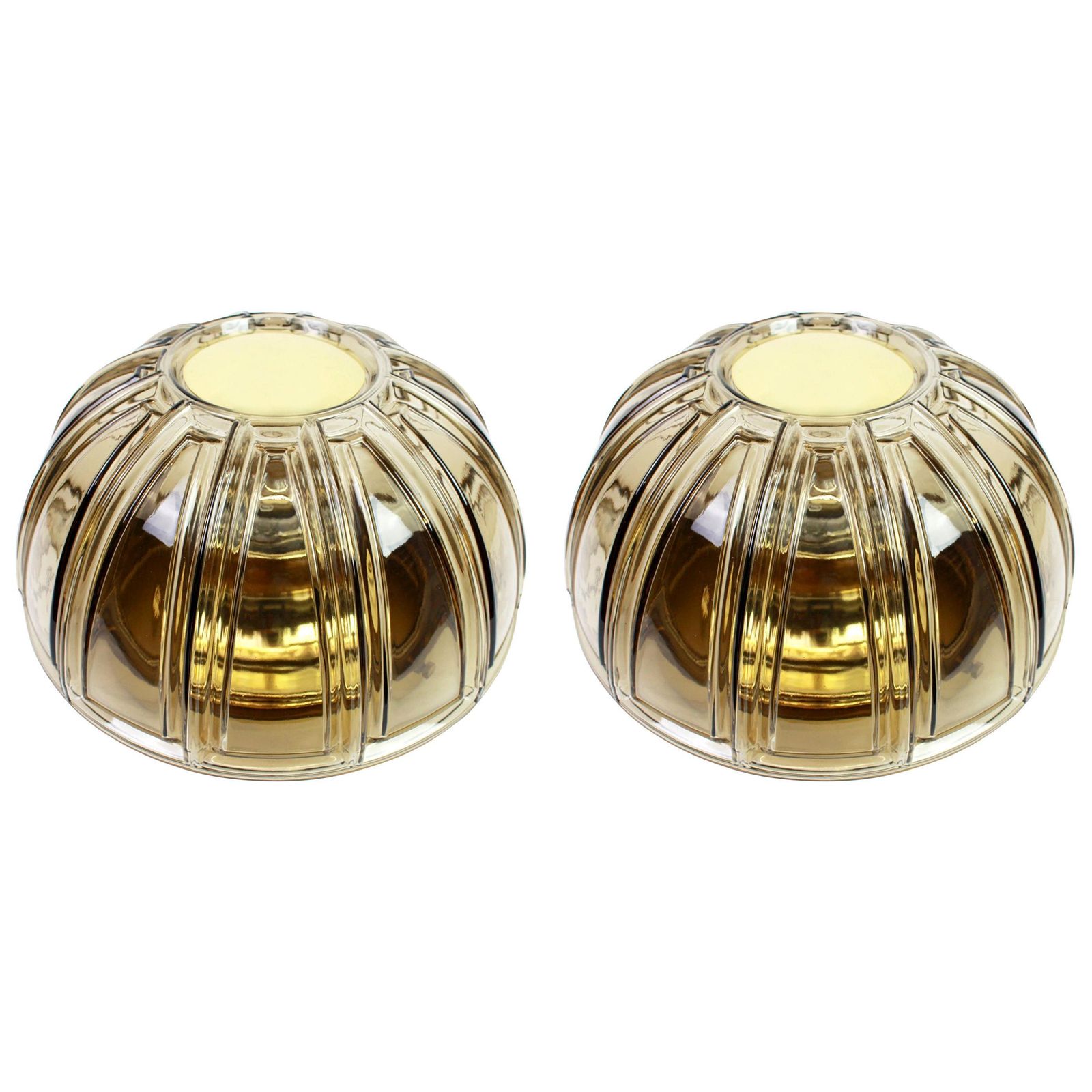 Pair Of Brass And Amber Glass Sconces Or Flush Mount By Limburg, Germany, 1960s