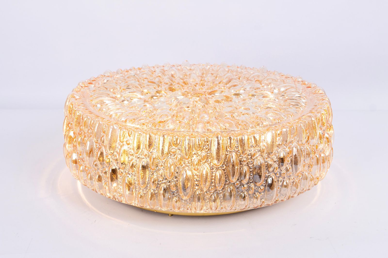 1 Of 6 Large Round Textured Glass Flushmount By Limburg, Germany, 1970s photo Lighting
