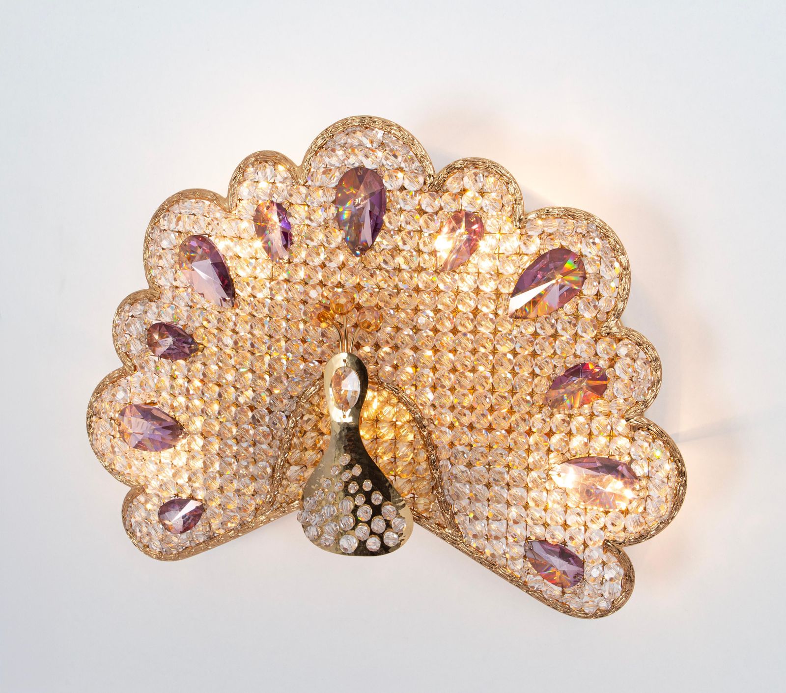 1 Of 2 Petite Rare Peacock Crystal Sconce By Palwa, Germany, 1960s photo 1590.0