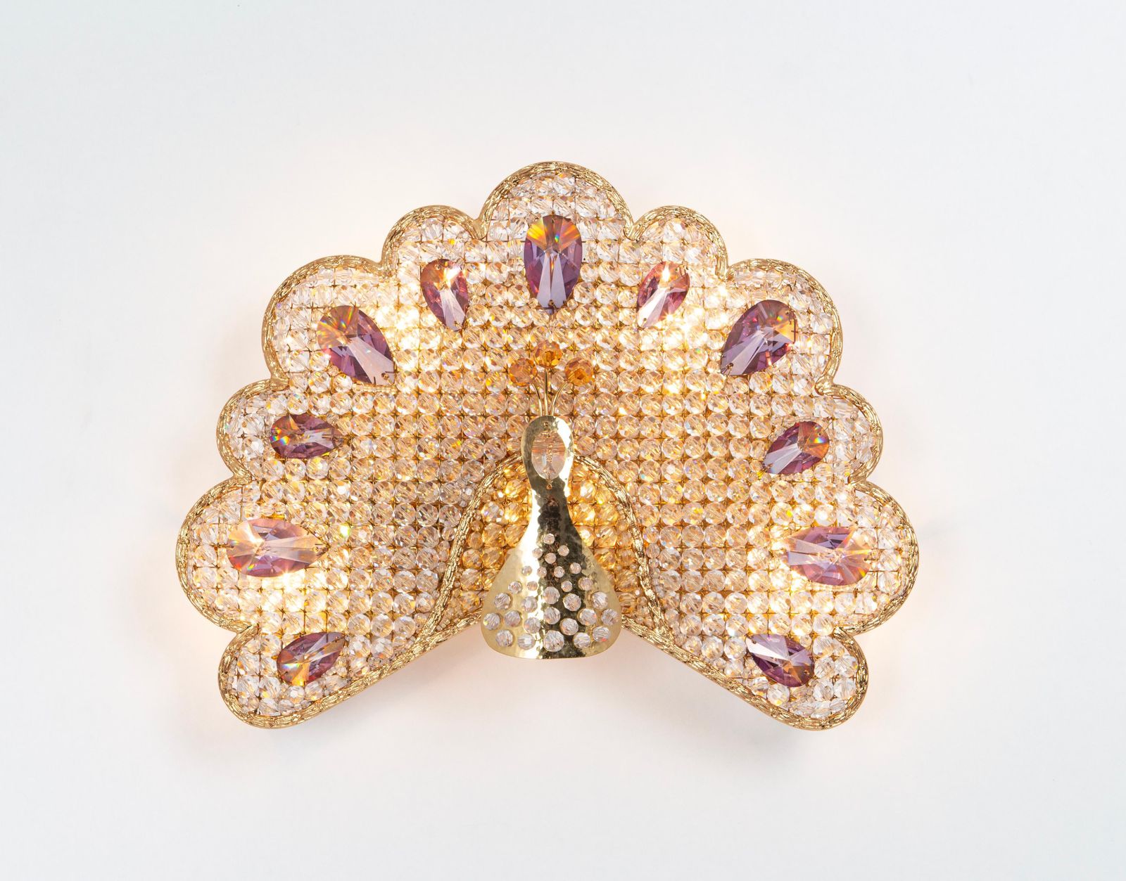 1 Of 2 Petite Rare Peacock Crystal Sconce By Palwa, Germany, 1960s photo vinterior