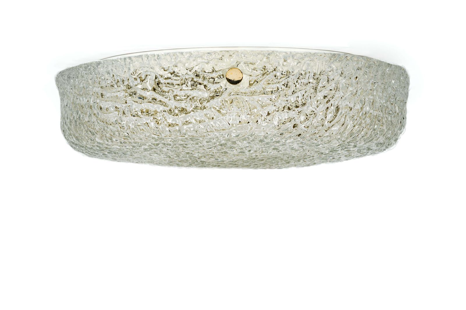 1 Of 2 Big Round Murano Ice Glass Flush Mount, Kaiser, Germany, 1970s photo for sale