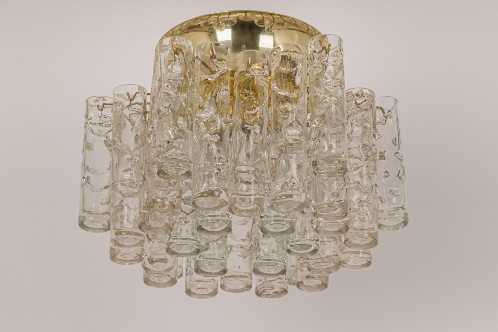 1 Of 2 Petite Murano Glass Tubes Flush Mount Light By Doria, Germany, 1970s photo for sale
