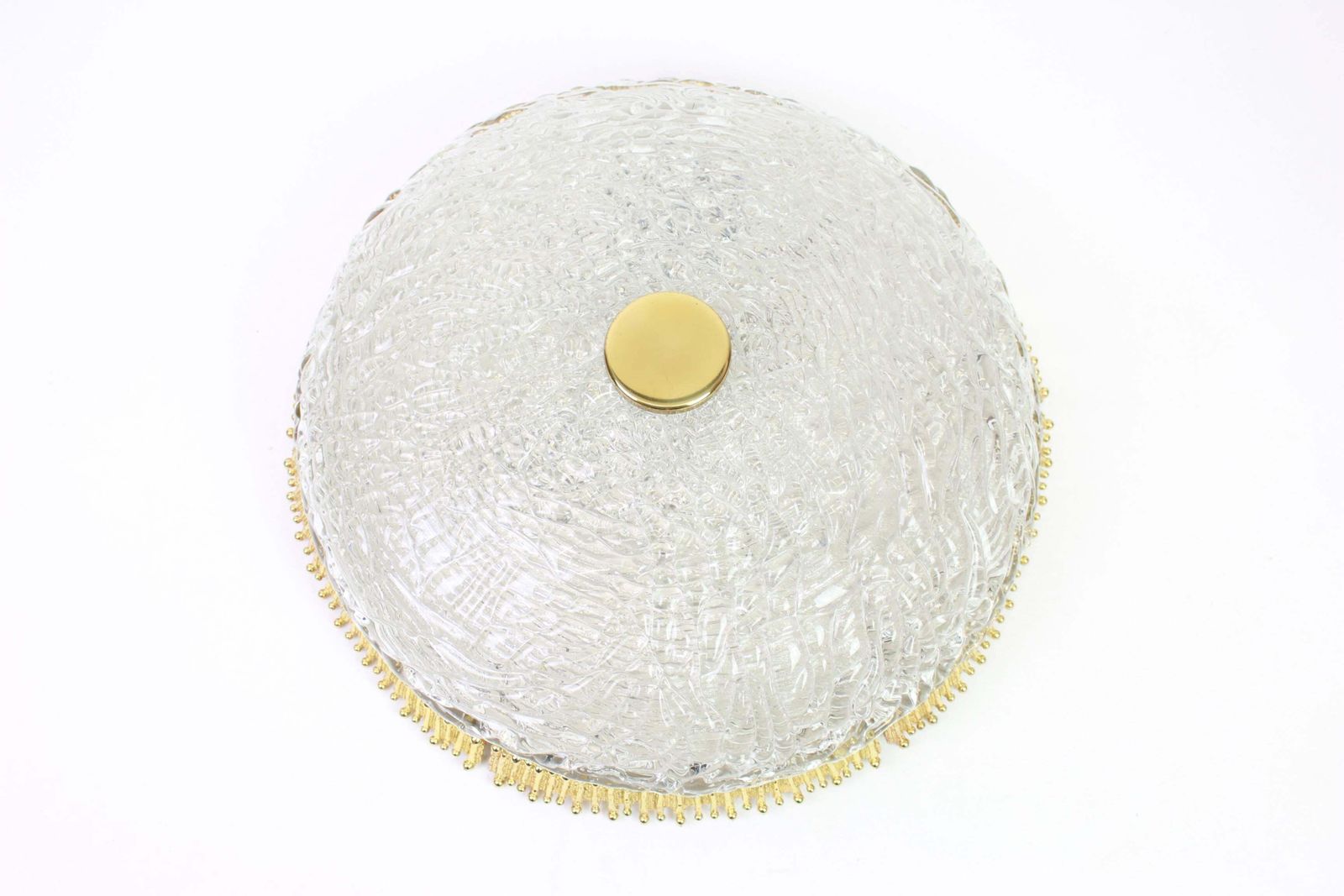 1 Of 2 Murano Flush Mount Fixture With Sculptural Brass Trim, Germany, 1970s photo Lighting
