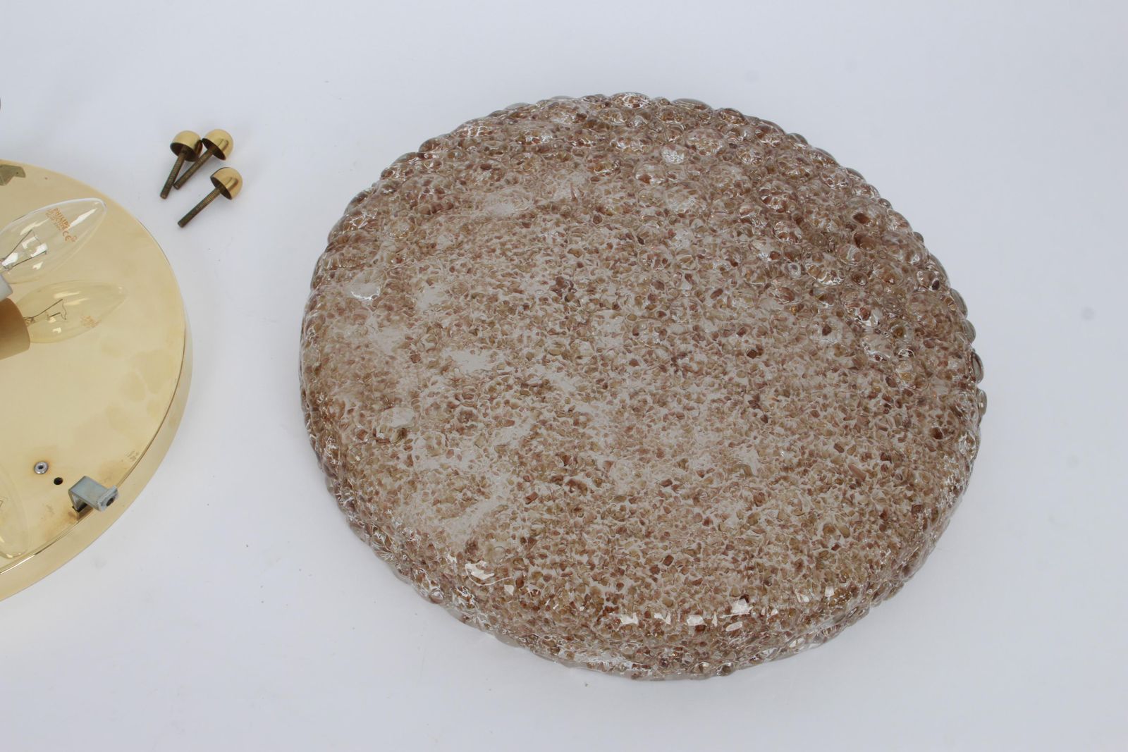 1 'Of 2' Big Round Murano Amber Flushmount By Hillebrand, Germany, 1970s photo for sale