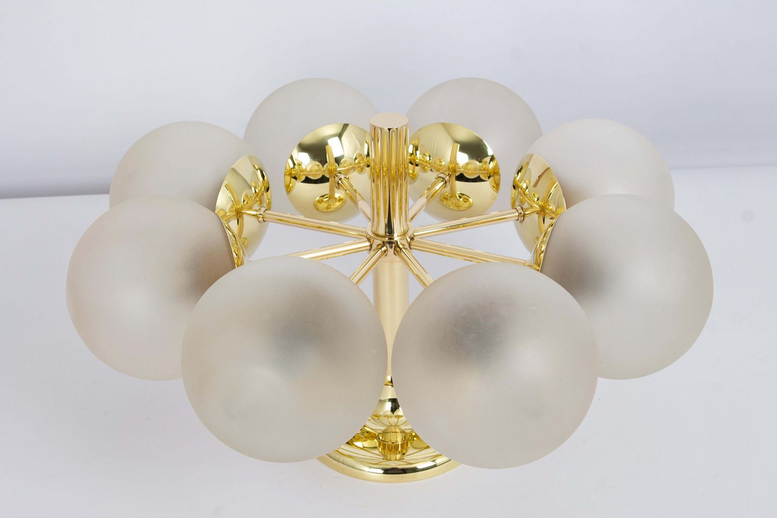Large Stunning Kaiser Sputnik Frosted Glass Globes Chandelier, Germany, 1970s photo vinterior