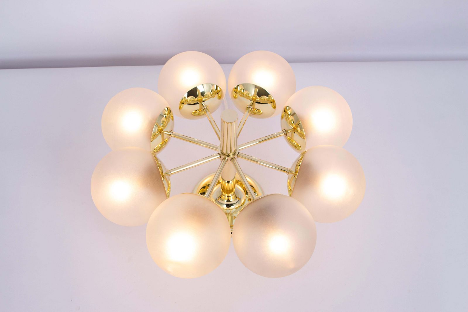 Large Stunning Kaiser Sputnik Frosted Glass Globes Chandelier, Germany, 1970s photo vintage