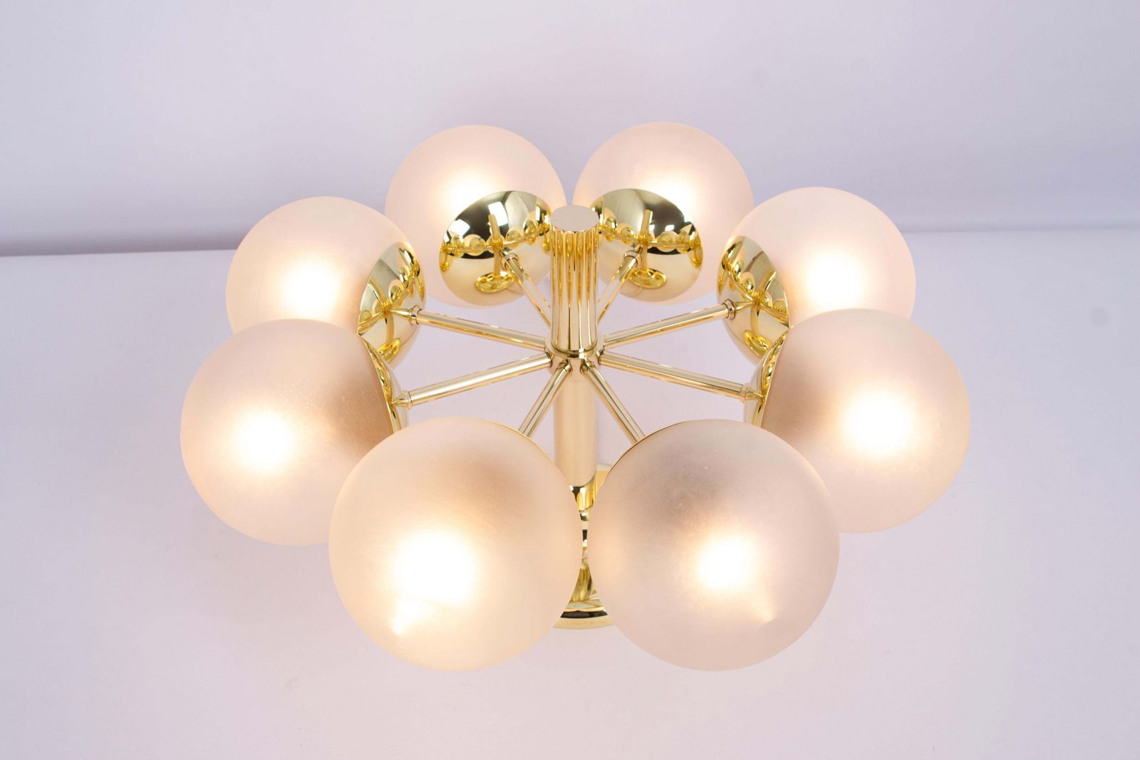 photo furniture Large Stunning Kaiser Sputnik Frosted Glass Globes Chandelier, Germany, 1970s