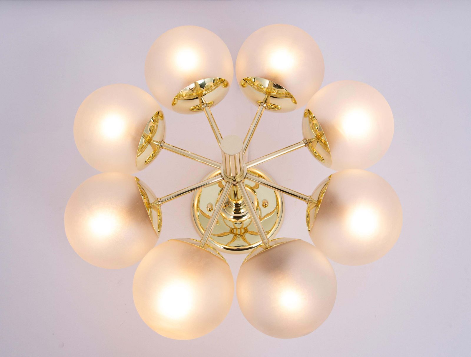 Lighting Large Stunning Kaiser Sputnik Frosted Glass Globes Chandelier, Germany, 1970s photo
