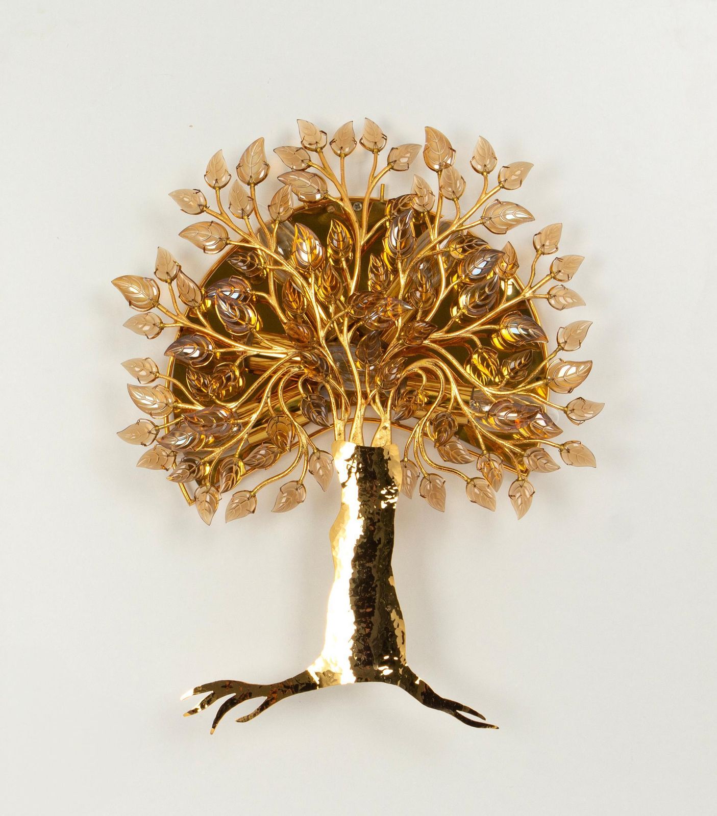 1 Of 2 Large Gorgeous Tree Sconces Faceted Crystal Glass , Palwa, 1970s photo furniture