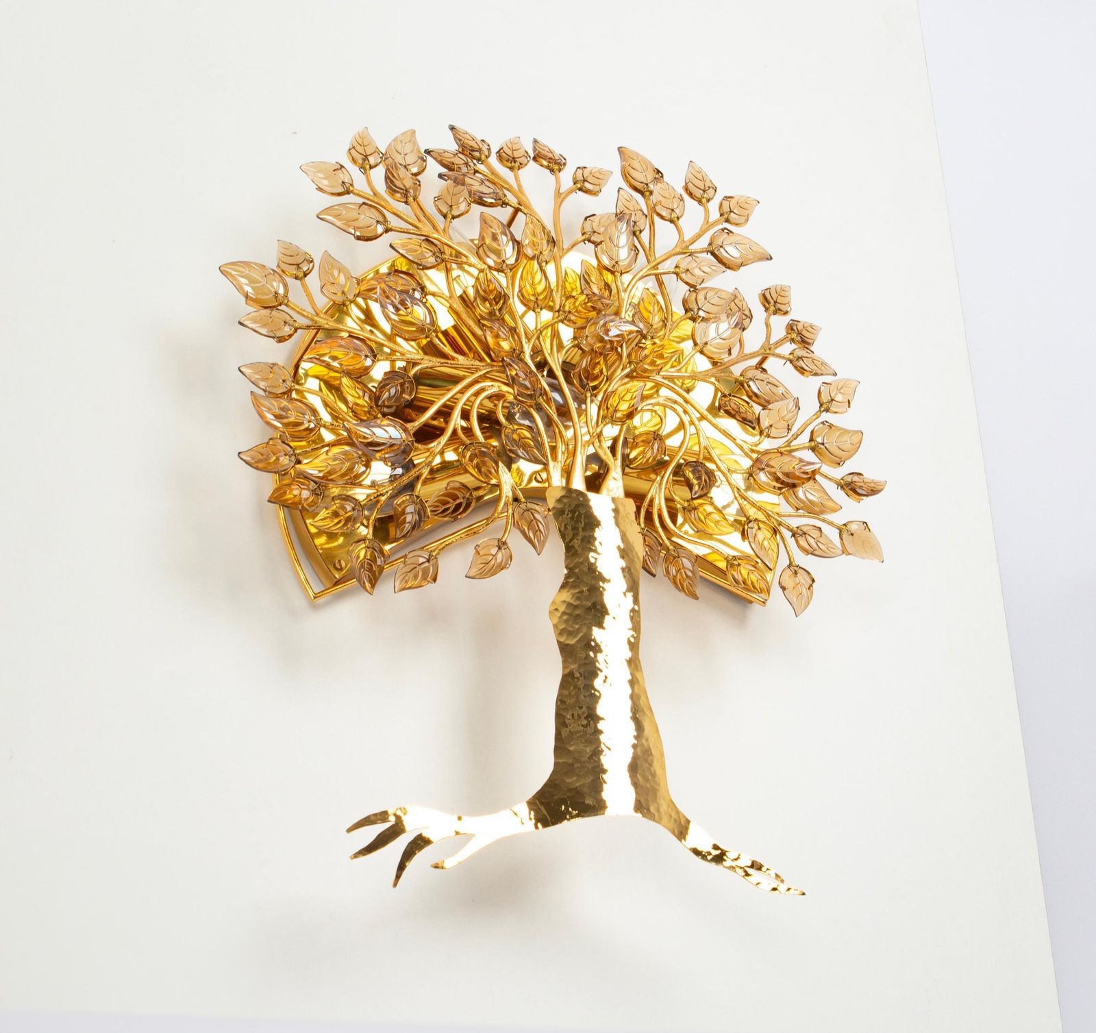 1 Of 2 Large Gorgeous Tree Sconces Faceted Crystal Glass , Palwa, 1970s photo 1977.0