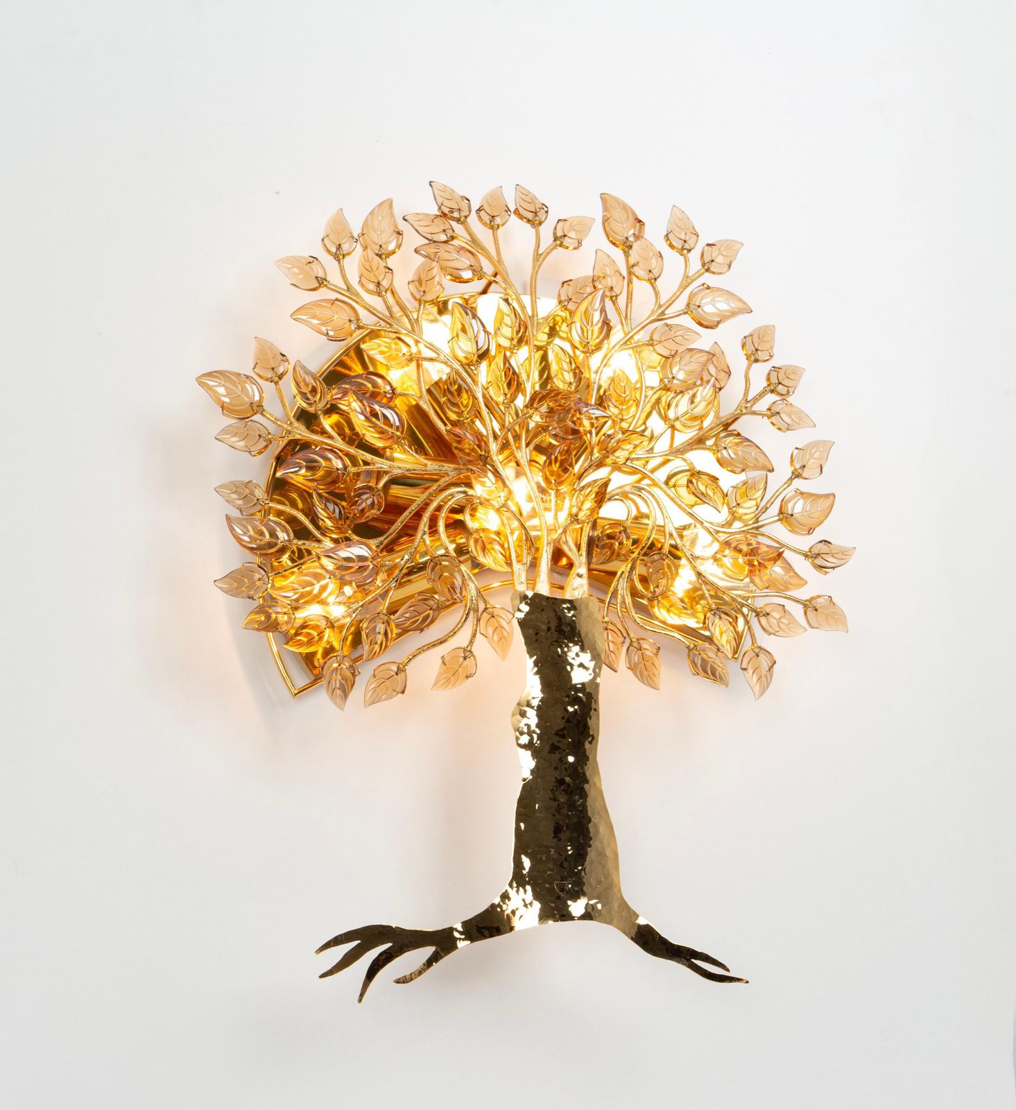 1 Of 2 Large Gorgeous Tree Sconces Faceted Crystal Glass , Palwa, 1970s photo vintage
