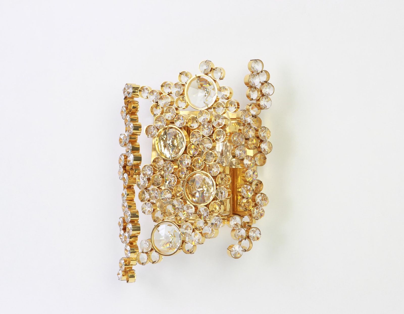 Pair Of Golden Gilded Brass And Crystal Sconce By Palwa, Germany, 1960s photo 1977.0