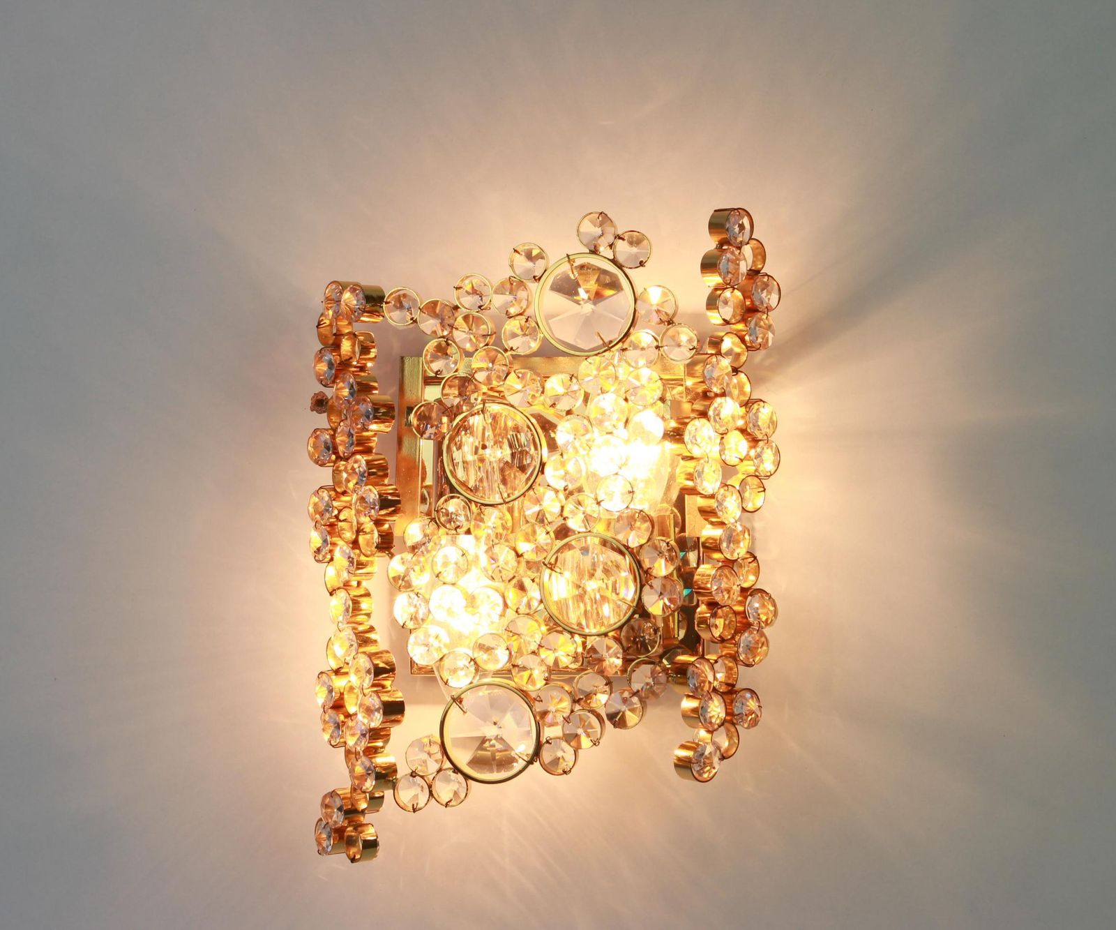 Pair Of Golden Gilded Brass And Crystal Sconce By Palwa, Germany, 1960s photo vinterior
