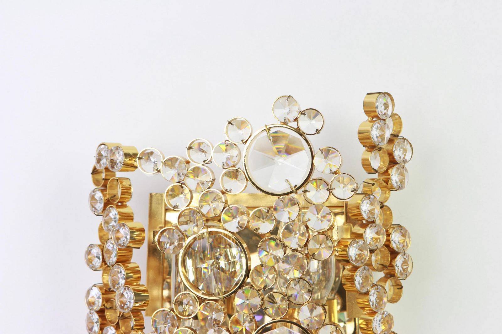 Pair Of Golden Gilded Brass And Crystal Sconce By Palwa, Germany, 1960s photo furniture