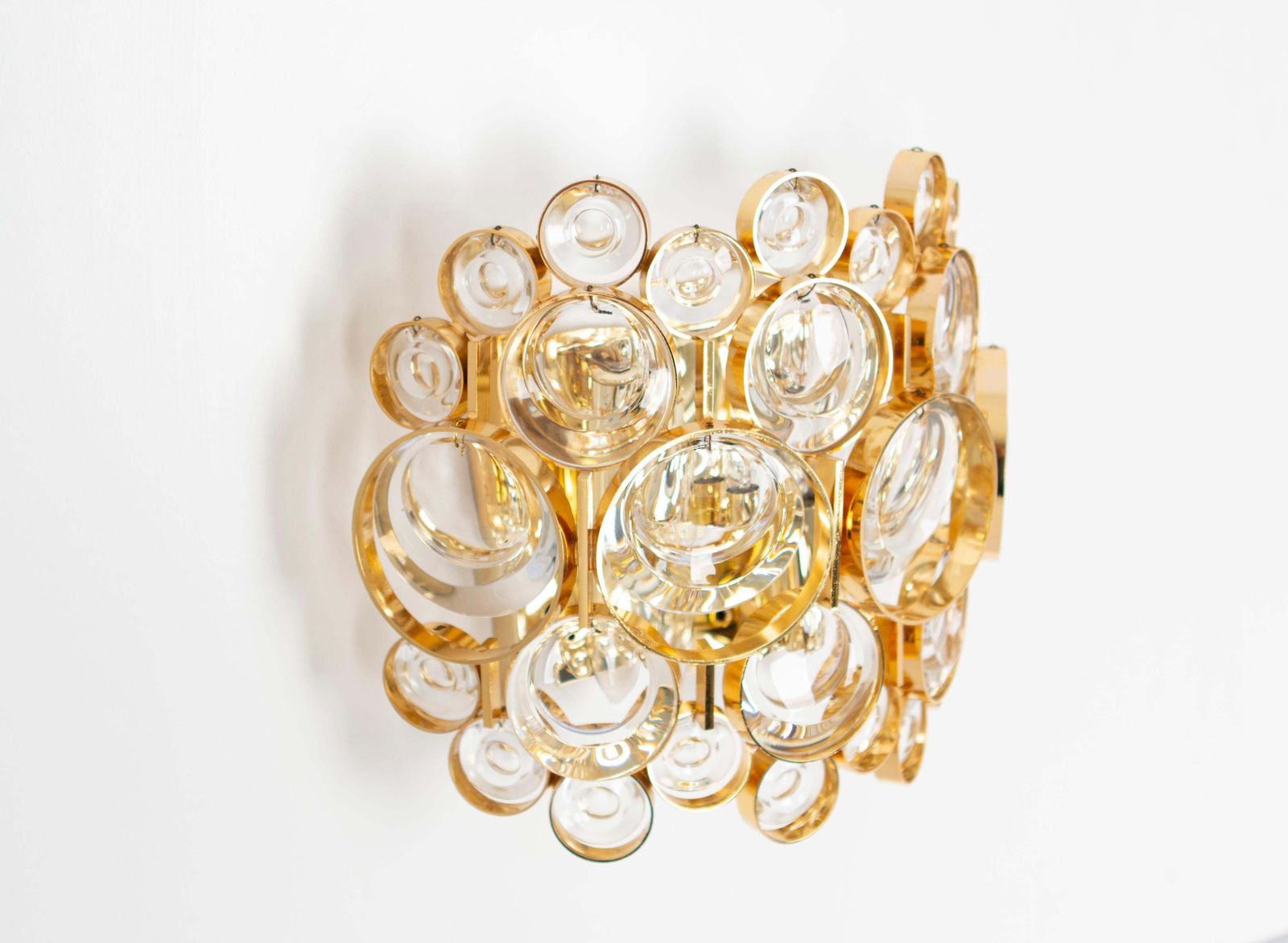 Pair Of Golden Gilded Brass And Crystal Sconce By Palwa, Germany, Circa 1960s photo for sale