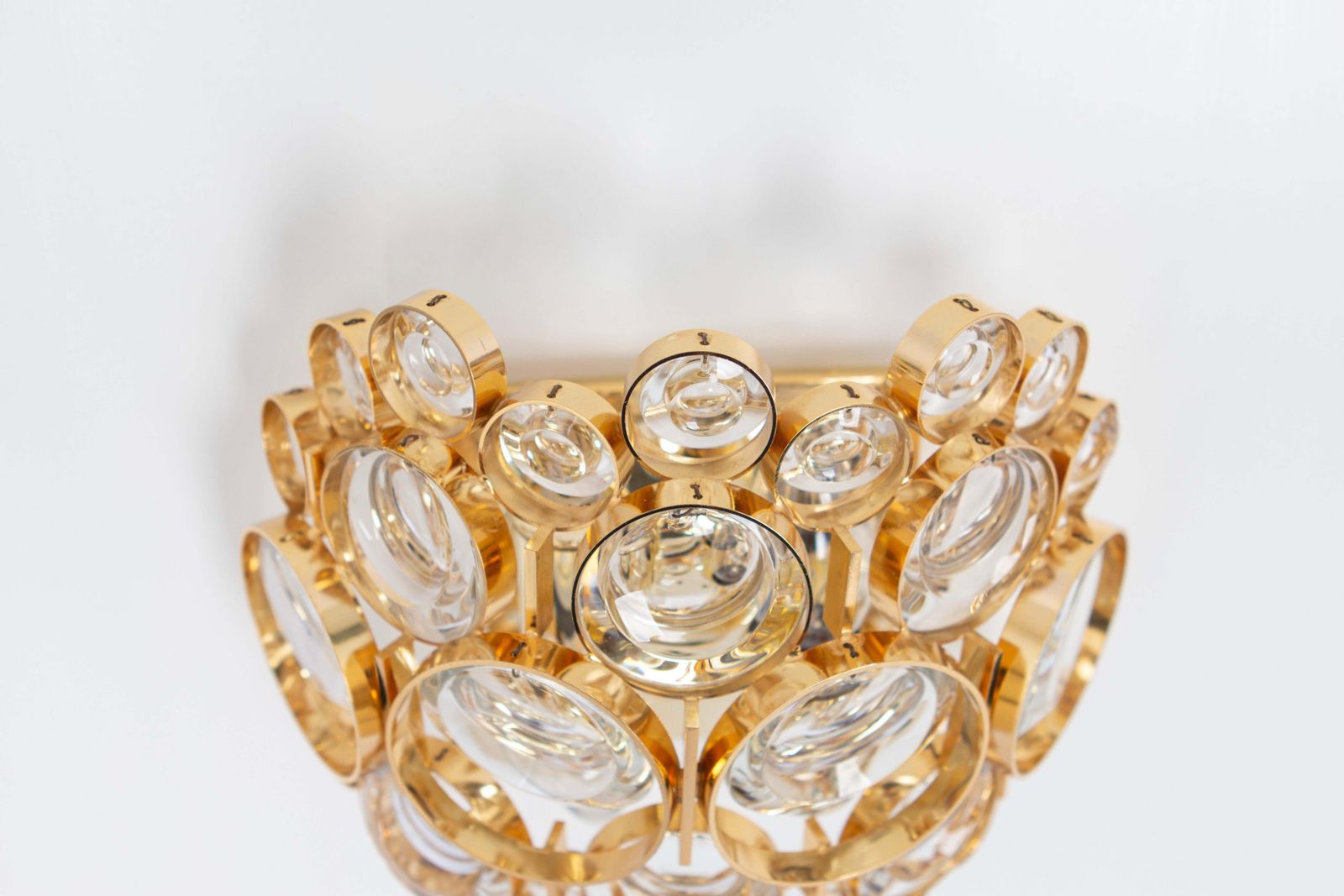 Pair Of Golden Gilded Brass And Crystal Sconce By Palwa, Germany, Circa 1960s photo Lighting